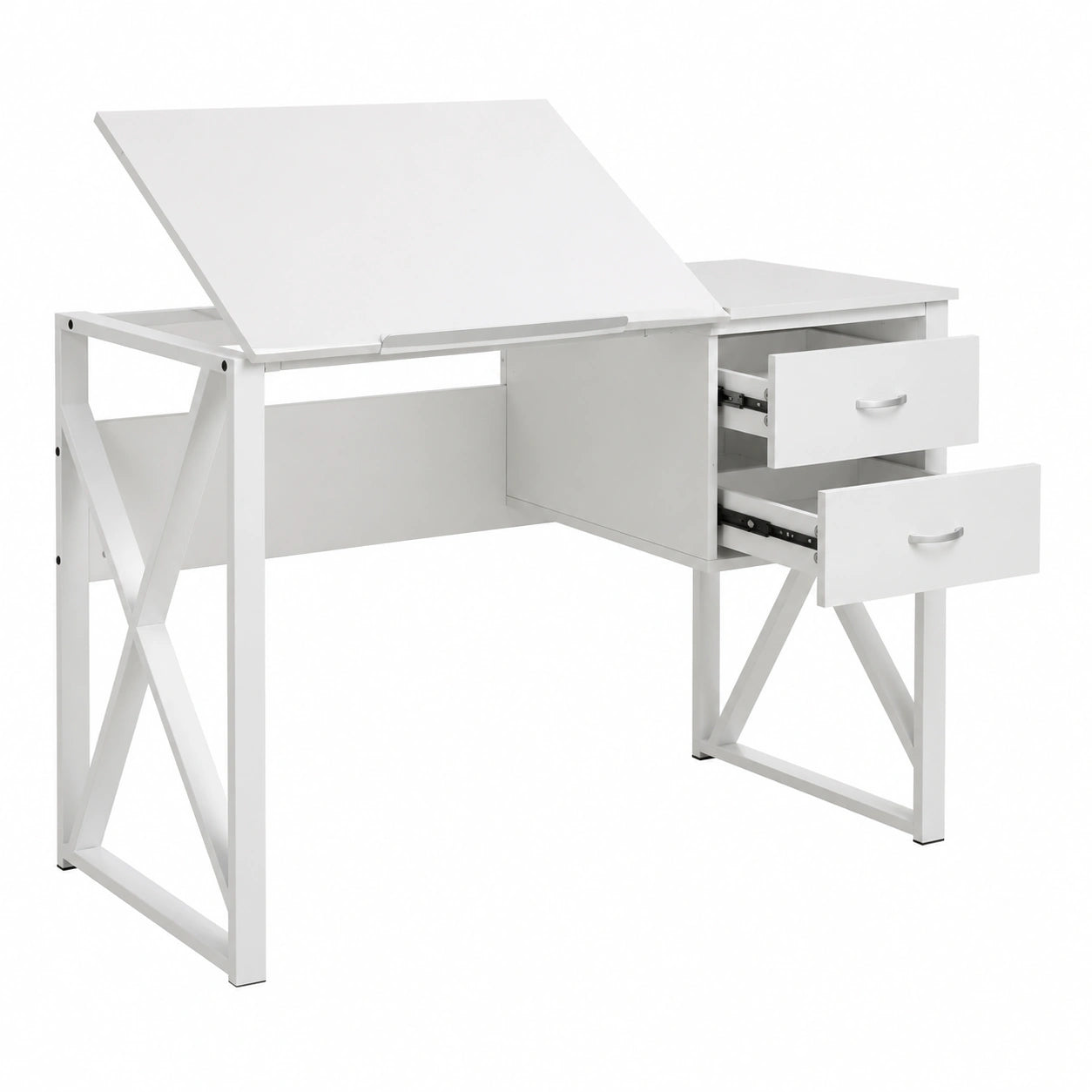 Scrivania con Cassettiera 2 Cassetti e Piano Reclinabile Tavolo da Lavoro Porta Pc Computer Struttura in Metallo e Piano in Legno MDF Arredamento