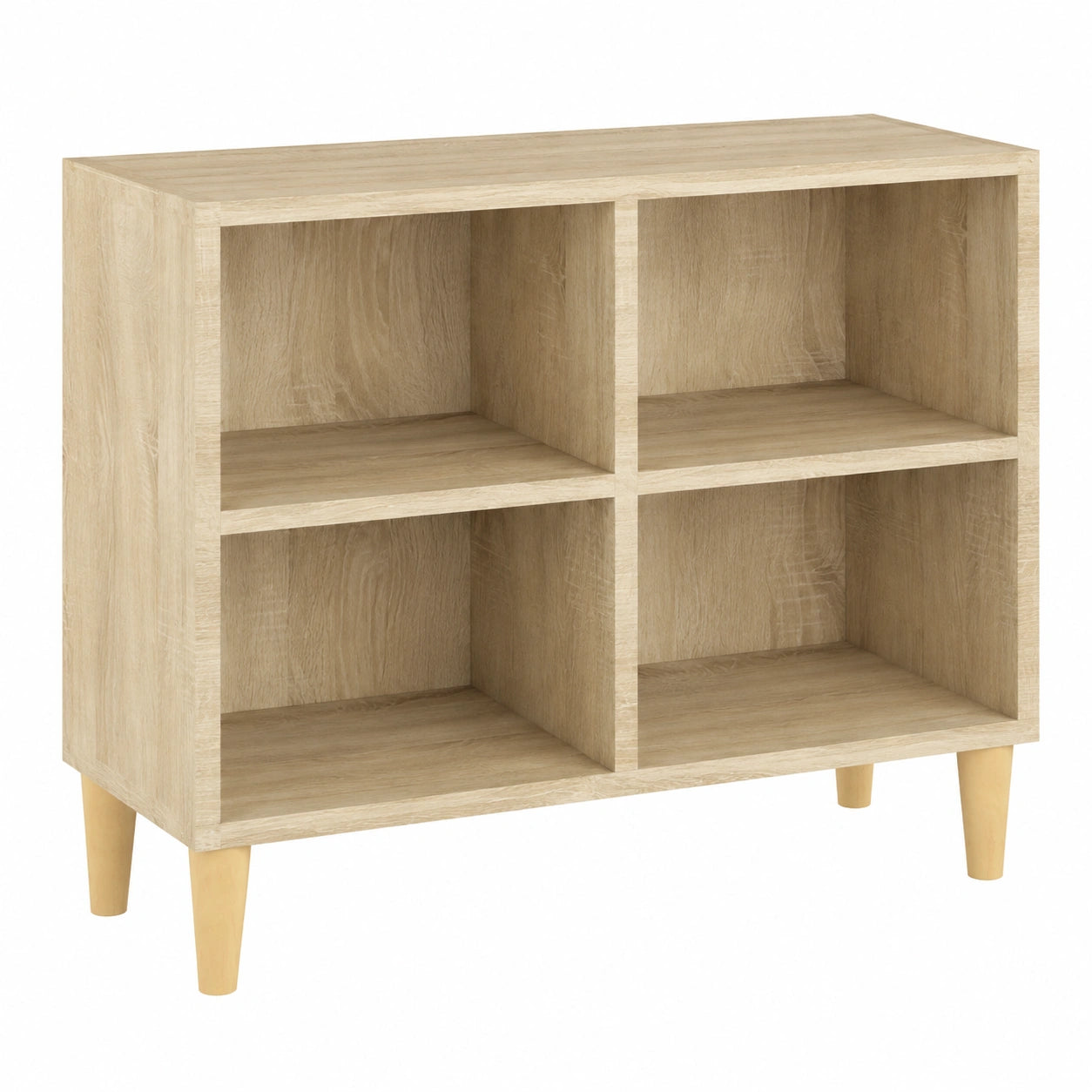 Mobile Porta TV Scandinavo in Rovere Sonoma, 69,5 × 30 × 50 cm, Legno Ingegnerizzato ed Eucalipto, 4 Scomparti, Gambe in Legno