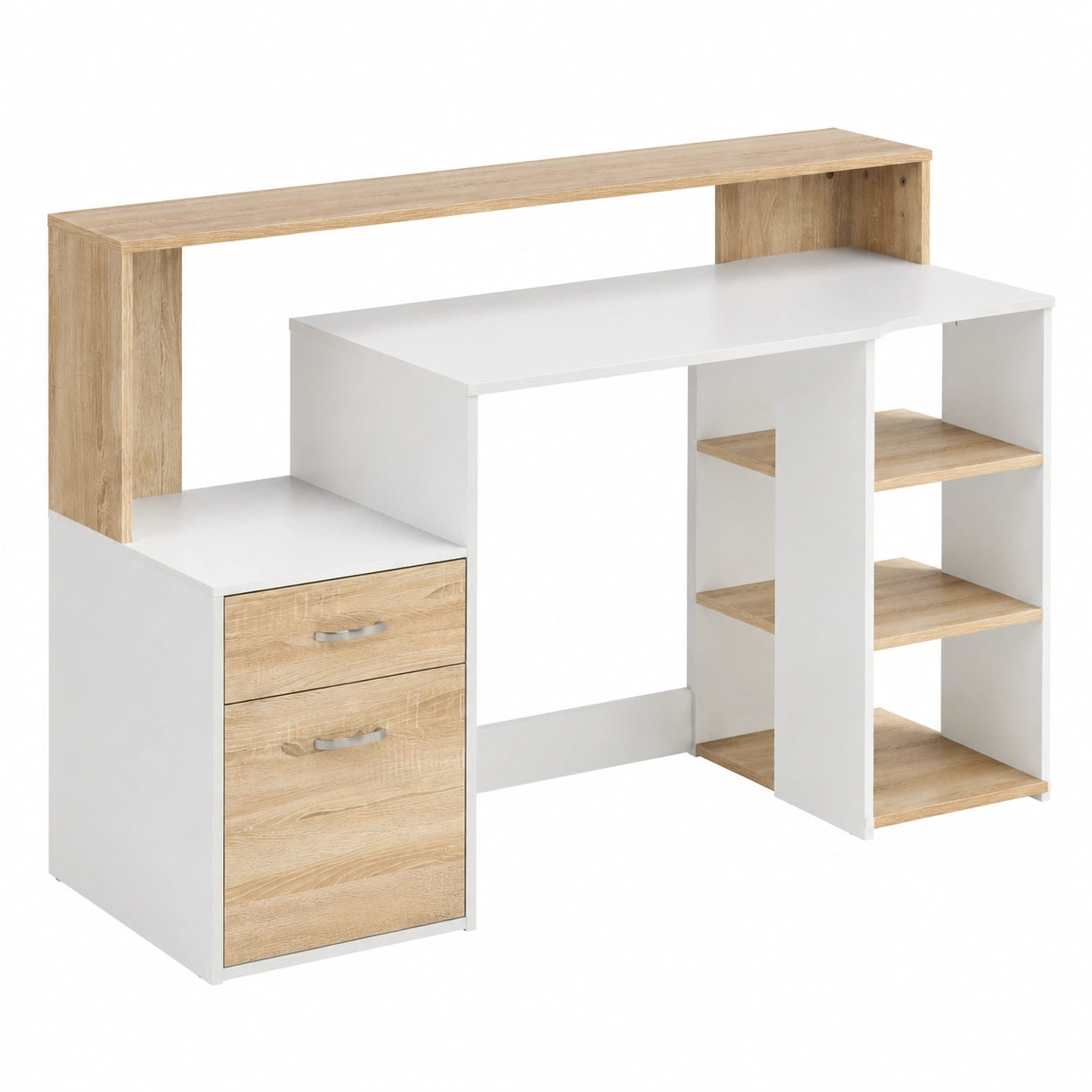 Scrivania con Cassetto e Mobiletto Tavolo da Lavoro Porta Pc Computer in Legno Melaminico Arredamento Casa Ufficio Cameretta (Beige)