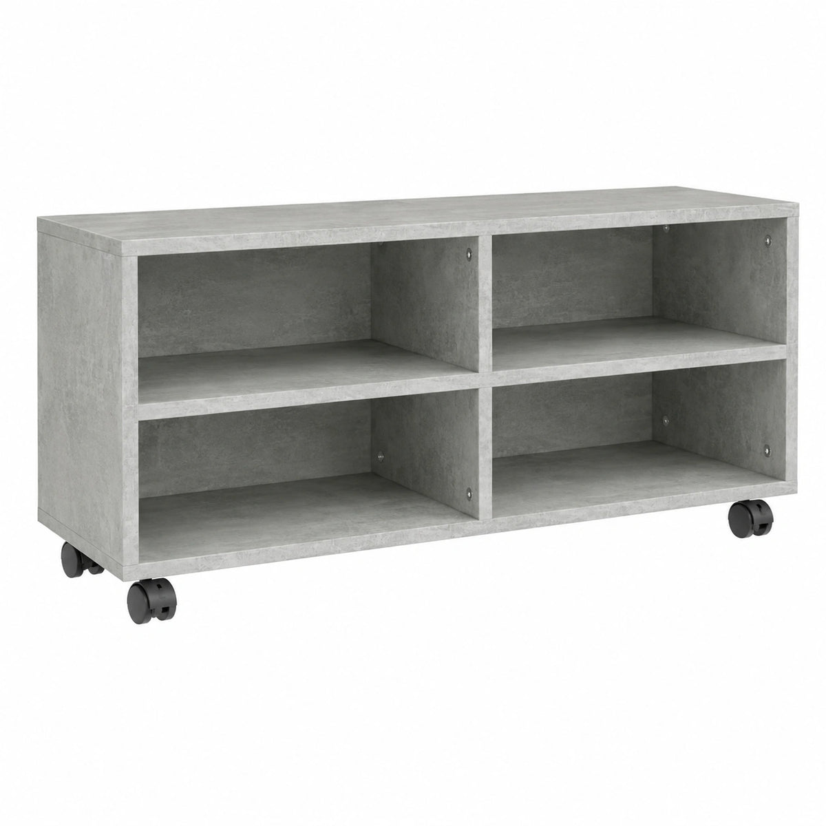 Mobile TV con Ruote e Scomparti Aperti Robusto Elegante Armadietto Basso Multimediale DVD Credenza Hifi Grigio Cemento in Truciolato
