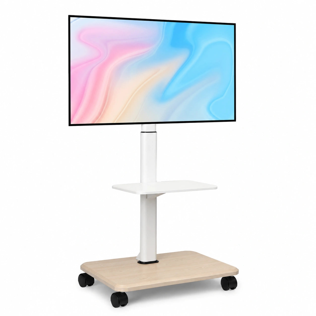 Supporto per TV con ruote bloccabili e ripiano per laptop, per schermi LED LCD OLED da 32-70 pollici, fino a 45,4 kg, altezza regolabile, con ruote