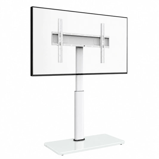 Supporto TV da Pavimento inclinabile per 32-55 65 70 Pollici, Girevole & Altezza Regolazione Mobile Porta TV da Terra, Bianco Max VESA 400 × 400mm