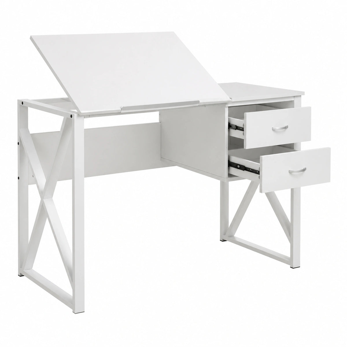 Scrivania con Cassettiera 2 Cassetti e Piano Reclinabile Tavolo da Lavoro Porta Pc Computer Struttura in Metallo e Piano in Legno MDF Arredamento