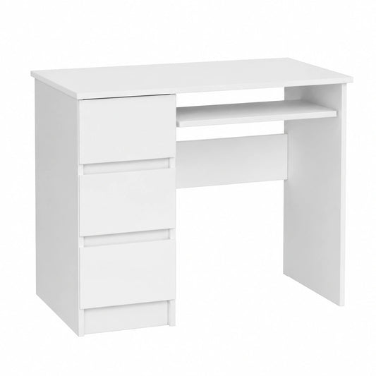 Tavolo da ufficio per computer, tavolo da ufficio con ripiano allungabile per tastiera, piano in laminato con bordo in ABS, con 3 cassetti a