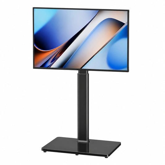 Supporto TV a pavimento per TV da 32 a 65 pollici fino a 35 kg con inclinazione, supporto TV su piedistallo con rotazione a 70 gradi, max VESA 400 ×