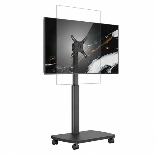 Supporto TV da Pavimento Orizzontale e Verticale per 19-42 Pollici, Carrello Porta TV con Ruote Base in Legno, Inclinazione & Girevole, fino a 20 kg
