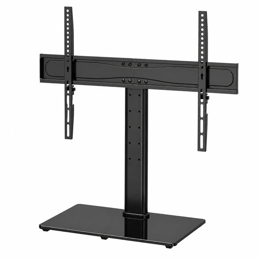 Supporto TV da Tavolo 32-65', Base in Vetro, VESA 600 × 400mm, Piedistallo TV universale regolabile in altezza, per TV LCD