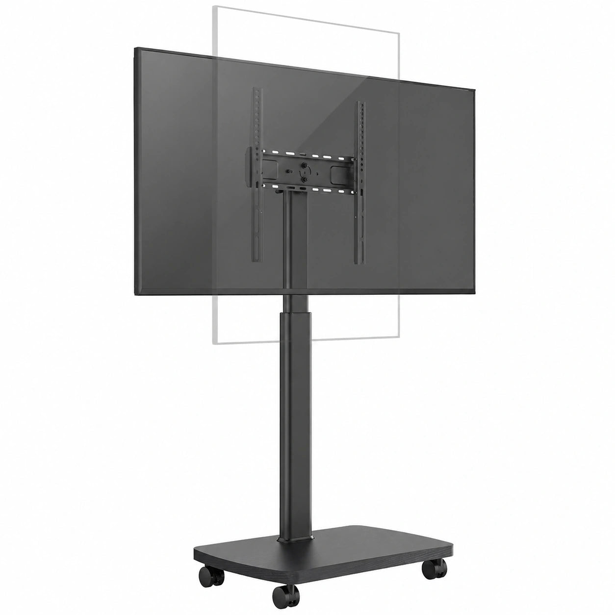 Carrello Porta TV con Ruote per 32-65 Pollici, Orizzontale e Verticale Supporto TV da Pavimento con Base in Legno, Inclinabile e Regolabile