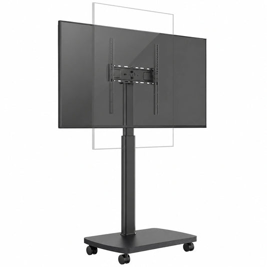 Carrello Porta TV con Ruote per 32-65 Pollici, Orizzontale e Verticale Supporto TV da Pavimento con Base in Legno, Inclinabile e Regolabile