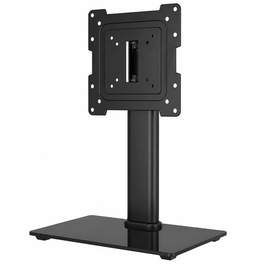 Supporto TV da Tavolo per Schermi da 23' a 42', Piedistallo TV Regolabile in Altezza e Rotazione con Base in Vetro Temperato, VESA Max 200 × 200mm