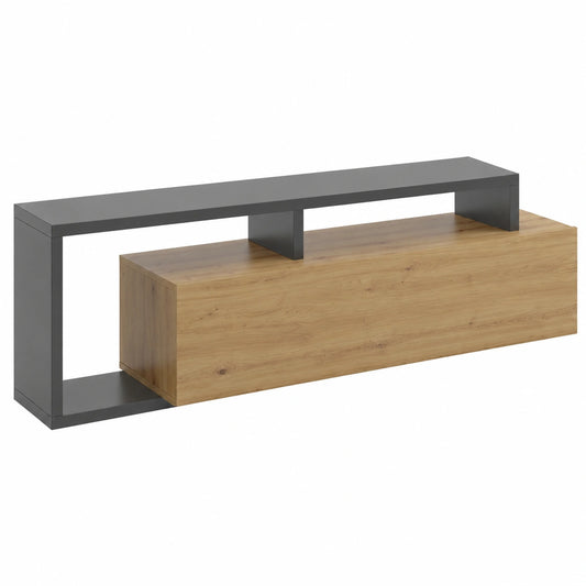 Mobile porta TV Maiella, Credenza bassa da soggiorno, Madia da salotto per televisione, 165 × 40h47 cm, Rovere Nodi e Antracite
