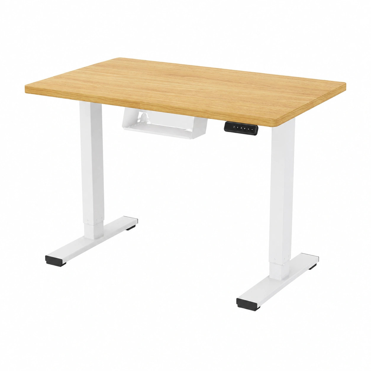 Scrivania Regolabile in Altezza Basic, Con Gestione Cavi, Ganci e Piano Monoblocco, Scrivania Ergonomica per casa ufficio (100 × 60 cm, Acero)