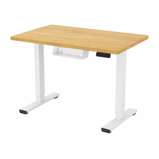 Scrivania Regolabile in Altezza Basic, Con Gestione Cavi, Ganci e Piano Monoblocco, Scrivania Ergonomica per casa ufficio (100 × 60 cm, Acero)