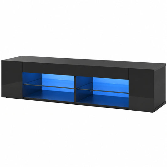 Mobile Porta TV LED per Soggiorno, Mobile TV Moderno Nero a Giorno con Ripiani in Vetro e Telecomando e Illuminazione a Orientabile il Colore 135 ×