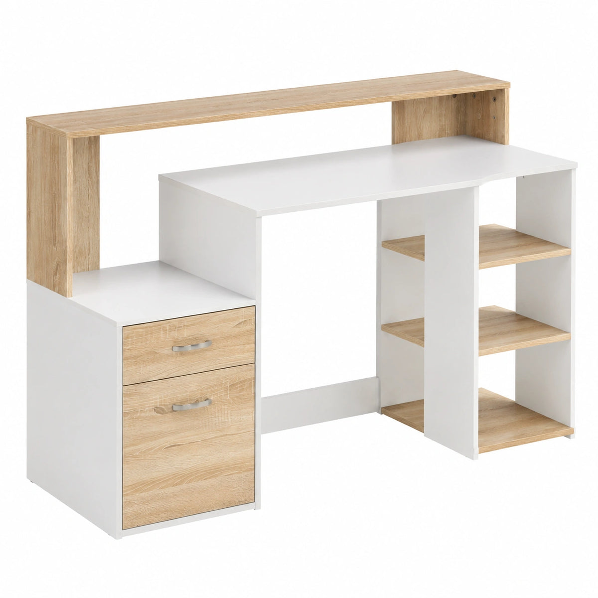 Scrivania con Cassetto e Mobiletto Tavolo da Lavoro Porta Pc Computer in Legno Melaminico Arredamento Casa Ufficio Cameretta (Beige)
