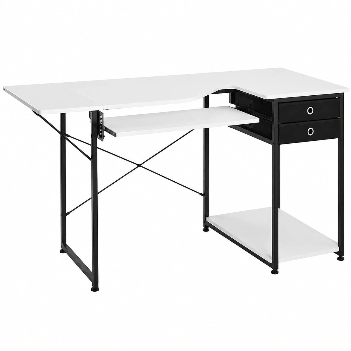 Tavolo da Cucito Tavolo Multiuso per Macchina da Cucire con Cassetti Ripiano Laterale Pieghevole Scrivania per Computer per Casa, Studio di Moda