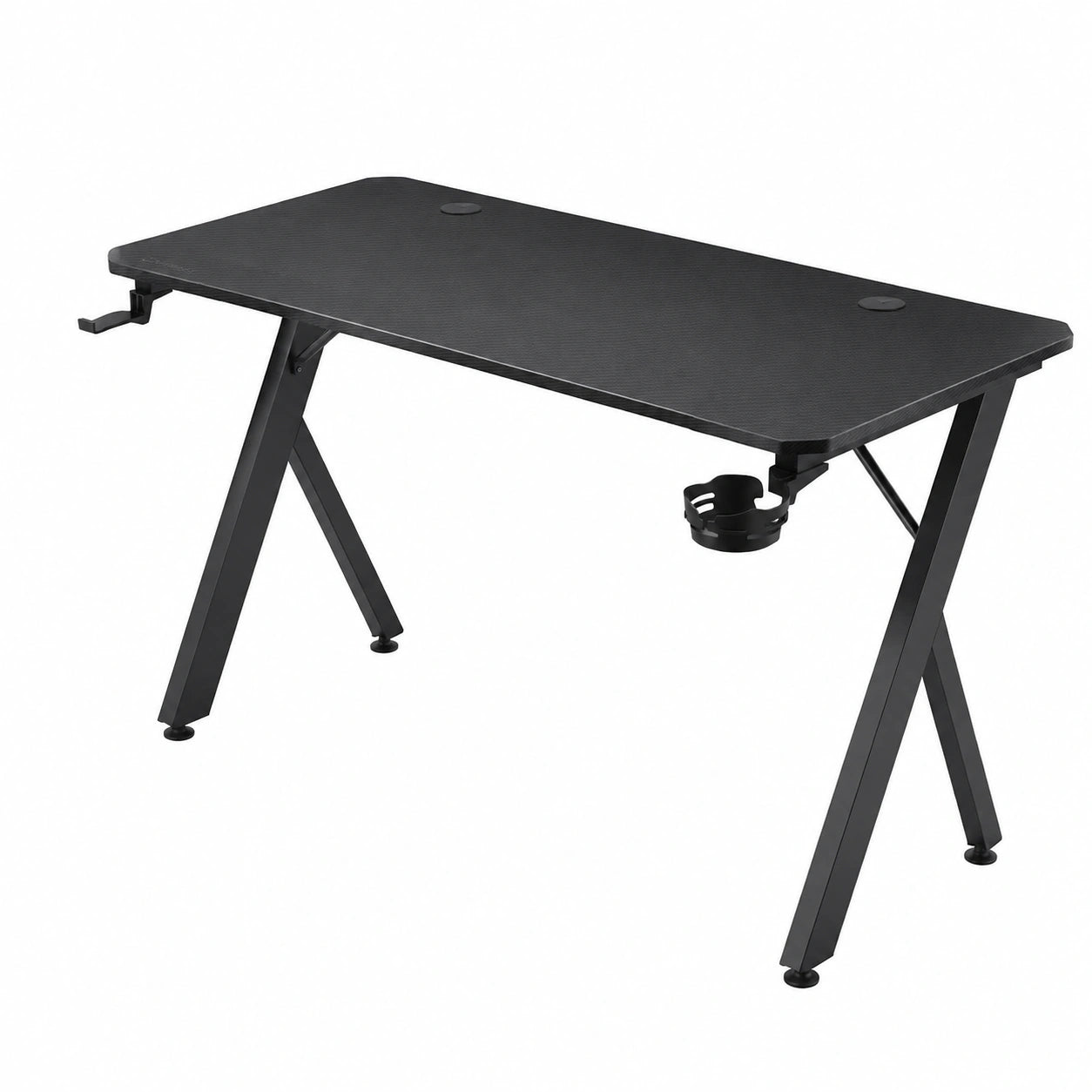 Scrivania 120 × 60 cm, Tavolo Gaming PC Computer, Nero, Supporto per Cuffie e Portabicchiere, Struttura in Metallo