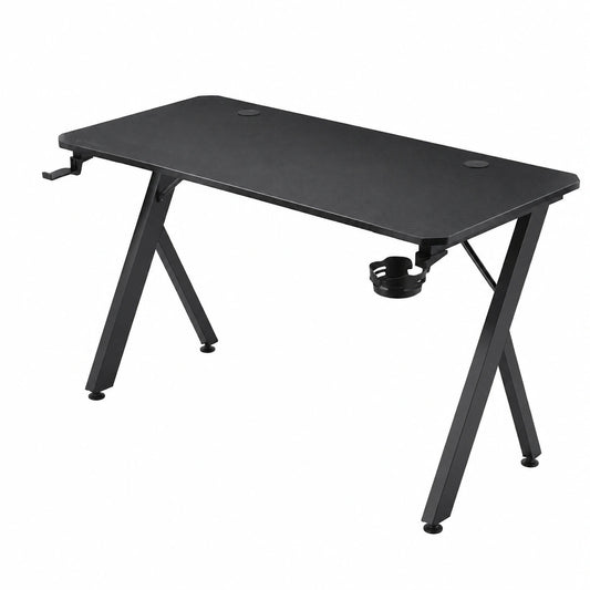 Scrivania 120 × 60 cm, Tavolo Gaming PC Computer, Nero, Supporto per Cuffie e Portabicchiere, Struttura in Metallo
